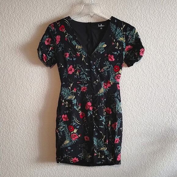 Lulu's Night in the Jungle Dark Floral Body Hugging V-Neck Mini Dress S - Picture 2 of 10